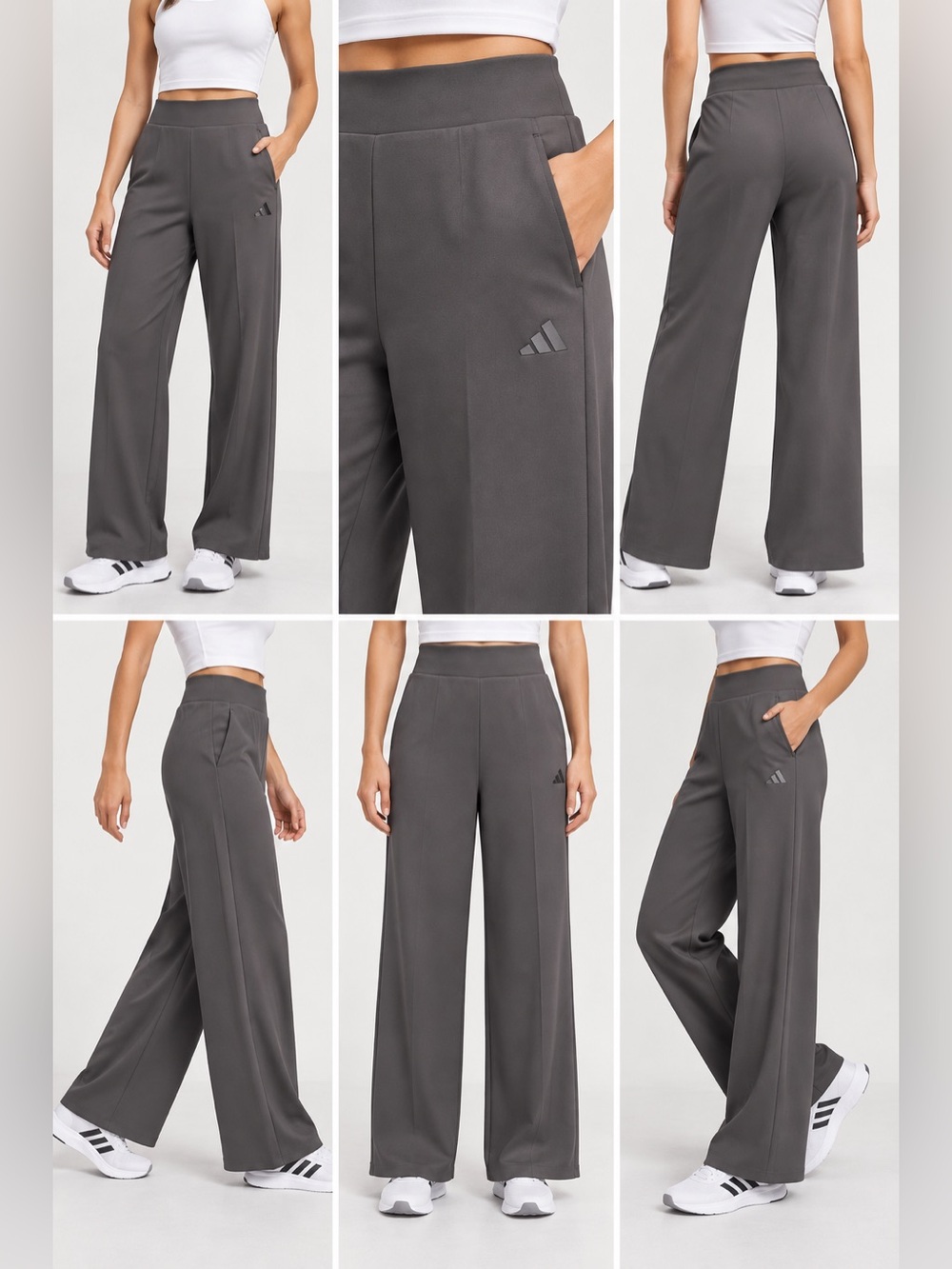 Adidas Grey Strata Wide Leg High Rise Pants NWT Size L